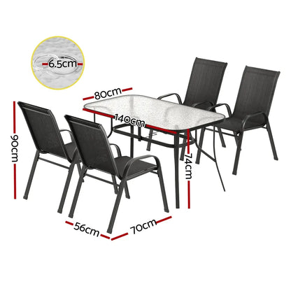 Gardeon 5PC Outdoor Dining Set Table and Chairs Patio Furniture Bistro Set Garden Black - Image 2