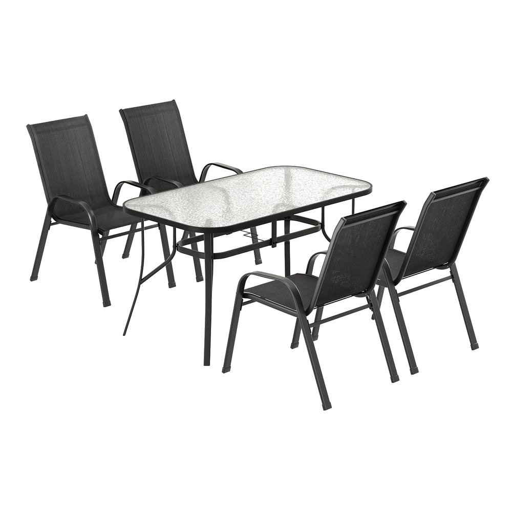 Gardeon 5PC Outdoor Dining Set Table and Chairs Patio Furniture Bistro Set Garden Black - Image 3