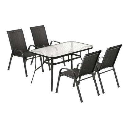 Gardeon 5PC Outdoor Dining Set Table and Chairs Patio Furniture Bistro Set Garden Black - Image 3