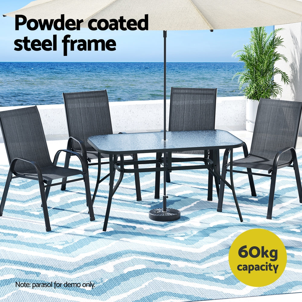 Gardeon 5PC Outdoor Dining Set Table and Chairs Patio Furniture Bistro Set Garden Black - Image 4