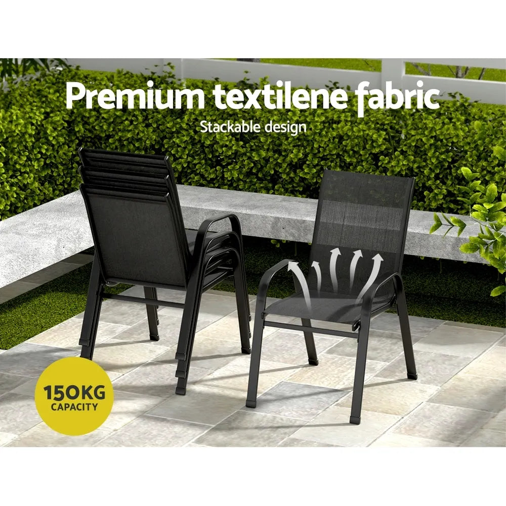 Gardeon 5PC Outdoor Dining Set Table and Chairs Patio Furniture Bistro Set Garden Black - Image 5