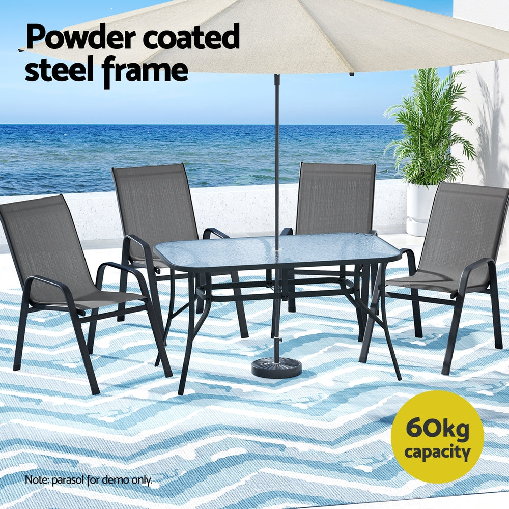 Gardeon 5PC Outdoor Dining Set Table and Chairs Patio Furniture Bistro Set Garden Grey - Image 4