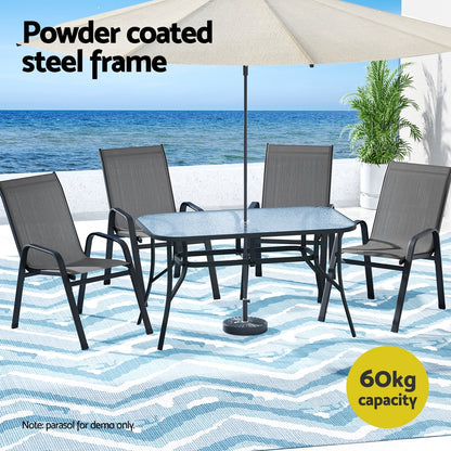 Gardeon 5PC Outdoor Dining Set Table and Chairs Patio Furniture Bistro Set Garden Grey - Image 4