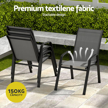Gardeon 5PC Outdoor Dining Set Table and Chairs Patio Furniture Bistro Set Garden Grey - Image 5