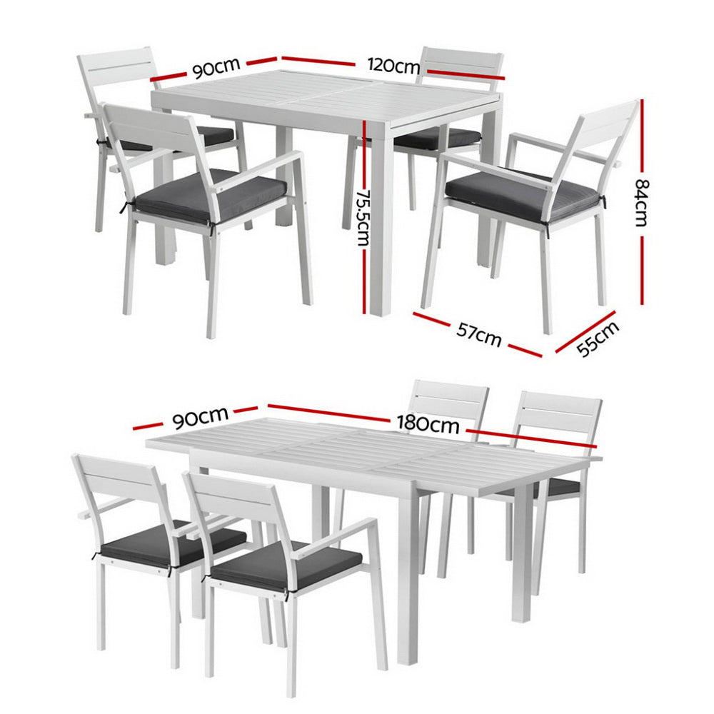 Gardeon Outdoor Dining Set 5 Piece Aluminum Extendable Table Setting White - Image 2