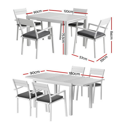 Gardeon Outdoor Dining Set 5 Piece Aluminum Extendable Table Setting White - Image 2