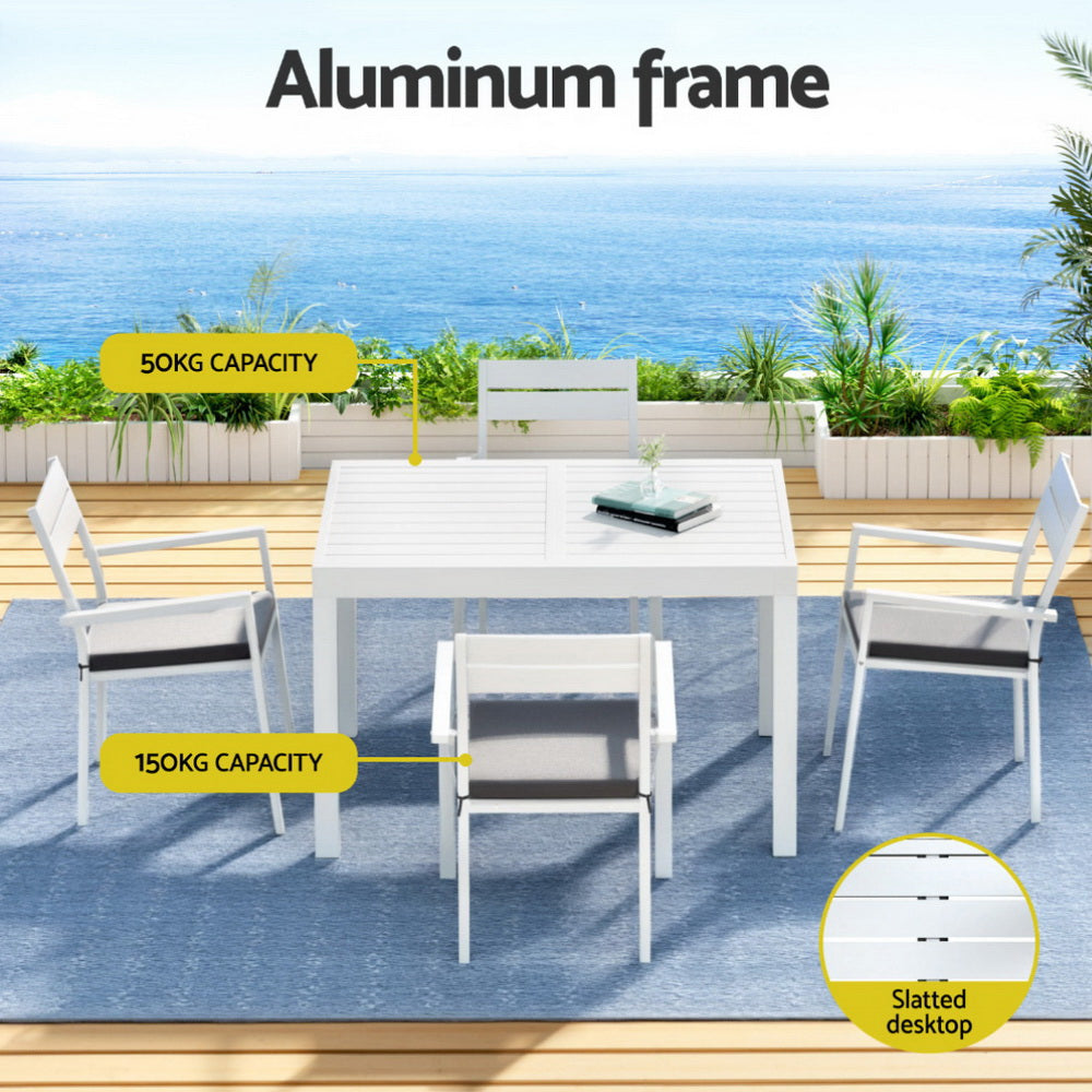 Gardeon Outdoor Dining Set 5 Piece Aluminum Extendable Table Setting White - Image 4
