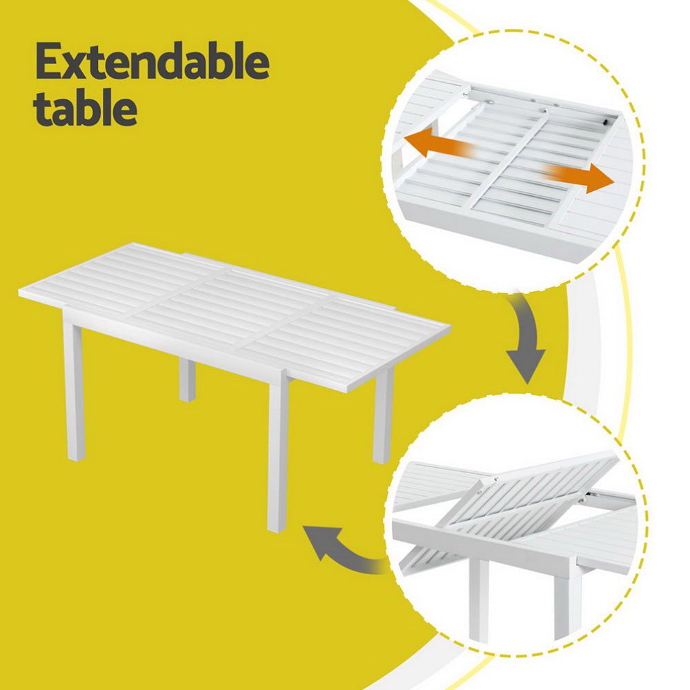 Gardeon Outdoor Dining Set 5 Piece Aluminum Extendable Table Setting White - Image 5