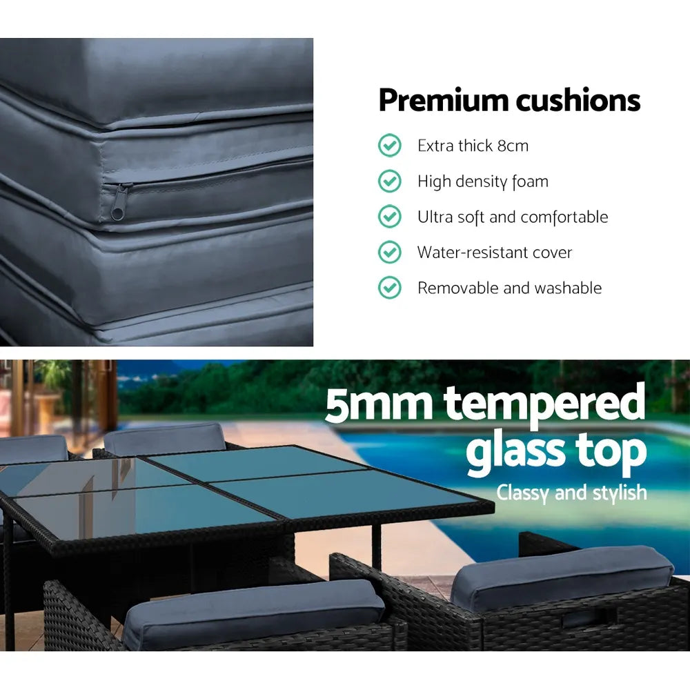 Gardeon Outdoor Dining Set 5 Piece Wicker Table Chairs Setting Black - Image 5