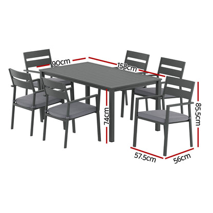 Gardeon Outdoor Dining Set 7 Piece Aluminum Table Chairs Setting Black - Image 2