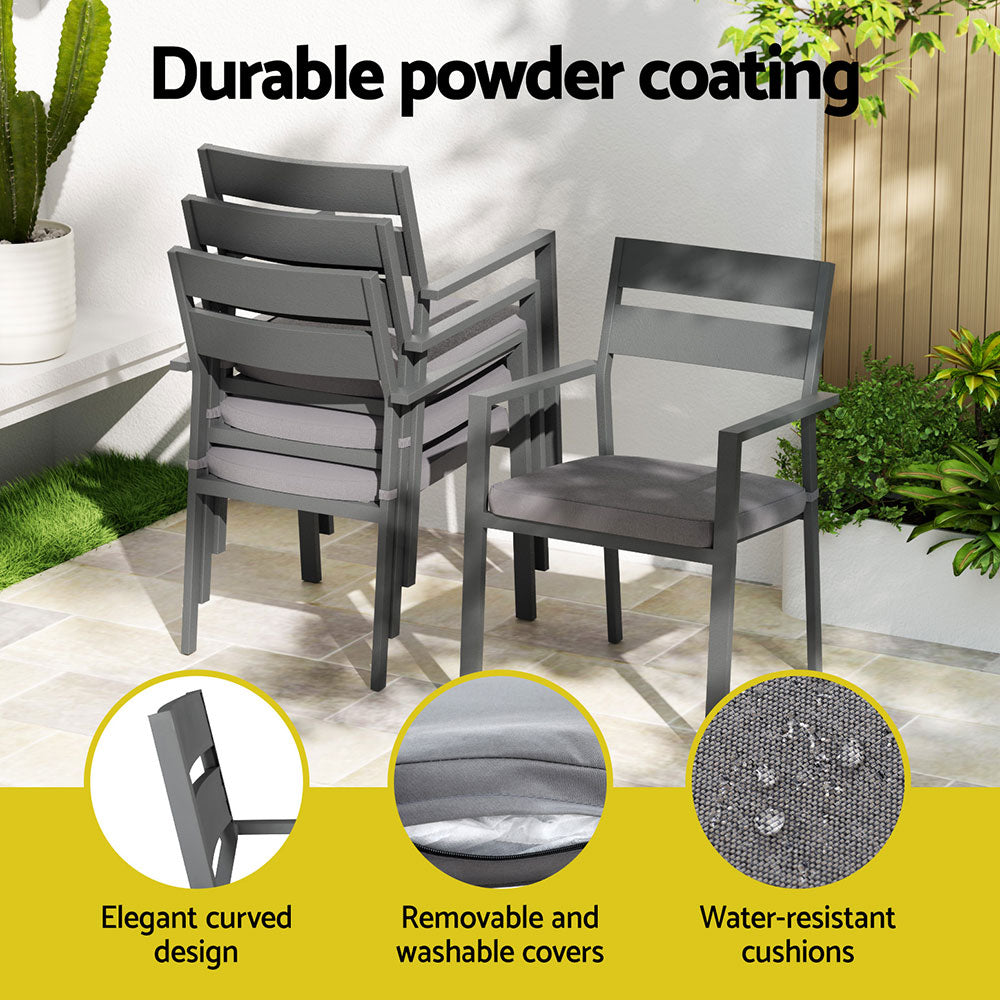 Gardeon Outdoor Dining Set 7 Piece Aluminum Table Chairs Setting Black - Image 5
