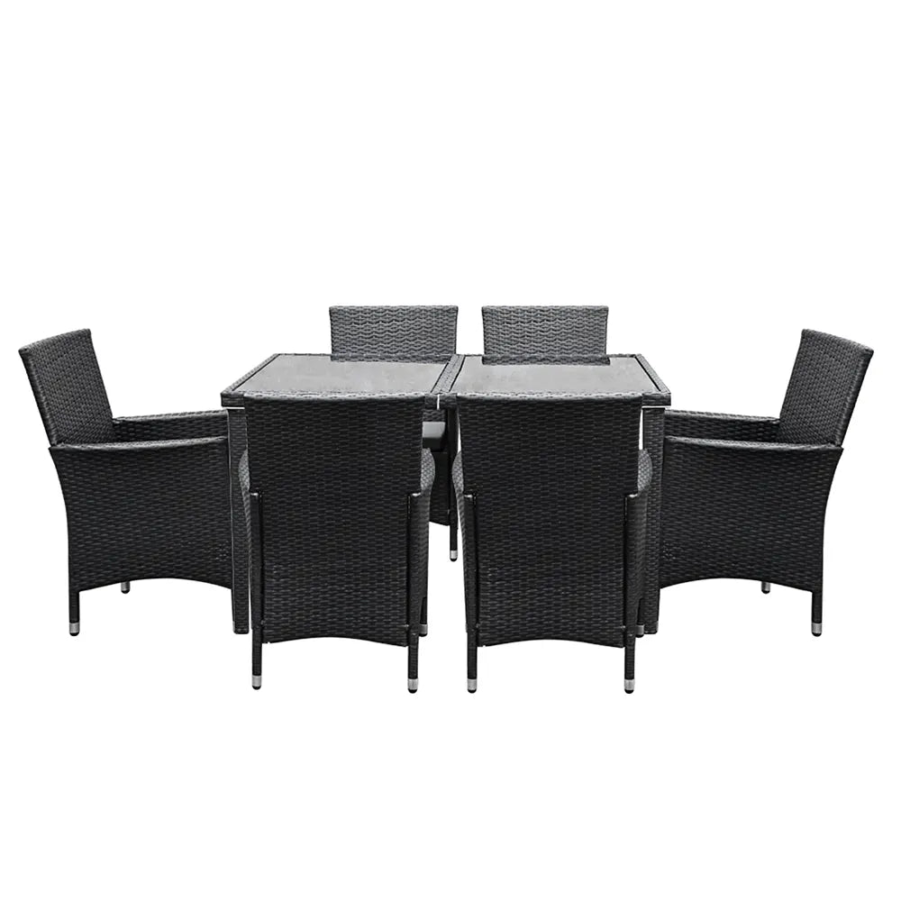 Gardeon Outdoor Dining Set 7 Piece Wicker Lounge Setting Black - Image 3