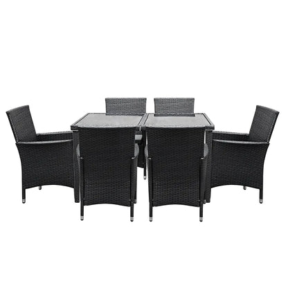 Gardeon Outdoor Dining Set 7 Piece Wicker Lounge Setting Black - Image 3