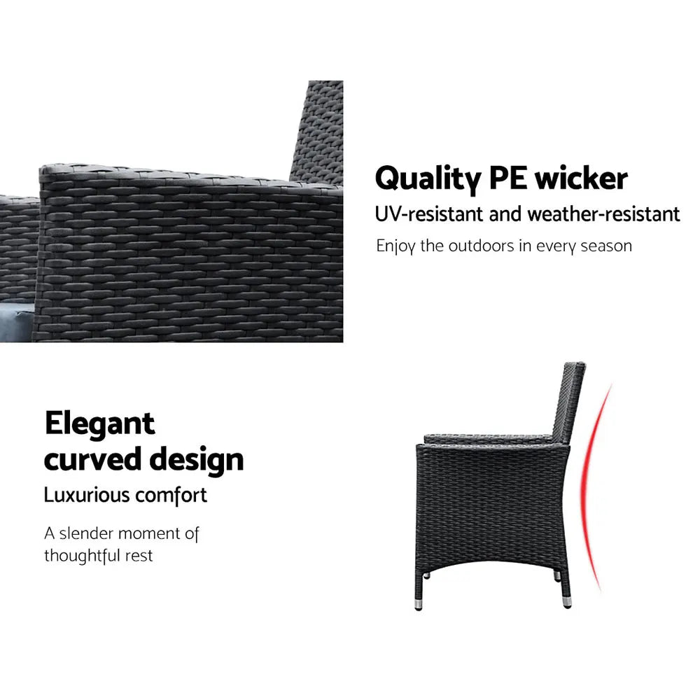 Gardeon Outdoor Dining Set 7 Piece Wicker Lounge Setting Black - Image 6