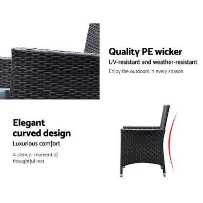 Gardeon Outdoor Dining Set 7 Piece Wicker Lounge Setting Black - Image 6
