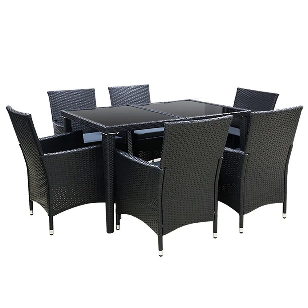 Gardeon Outdoor Dining Set 7 Piece Wicker Lounge Setting Black - Image 8