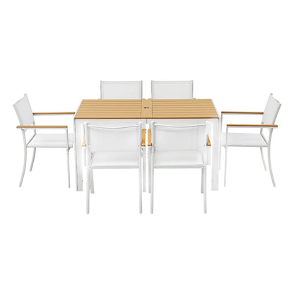 Gardeon 7PCS Outdoor Dining Set Table and Chairs Patio Garden Furniture Bistro Set White - Image 3