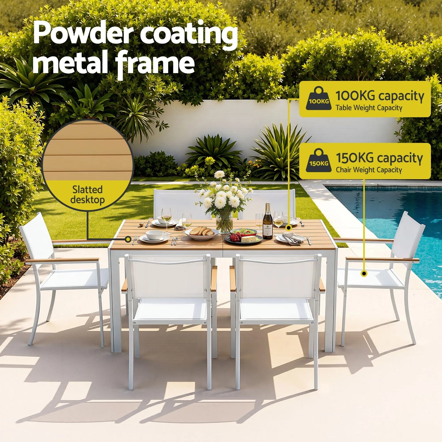 Gardeon 7PCS Outdoor Dining Set Table and Chairs Patio Garden Furniture Bistro Set White - Image 4