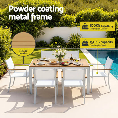 Gardeon 7PCS Outdoor Dining Set Table and Chairs Patio Garden Furniture Bistro Set White - Image 4
