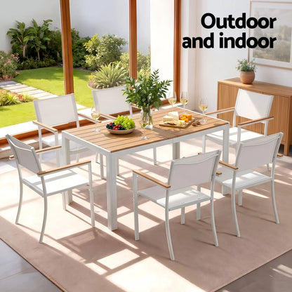 Gardeon 7PCS Outdoor Dining Set Table and Chairs Patio Garden Furniture Bistro Set White - Image 7