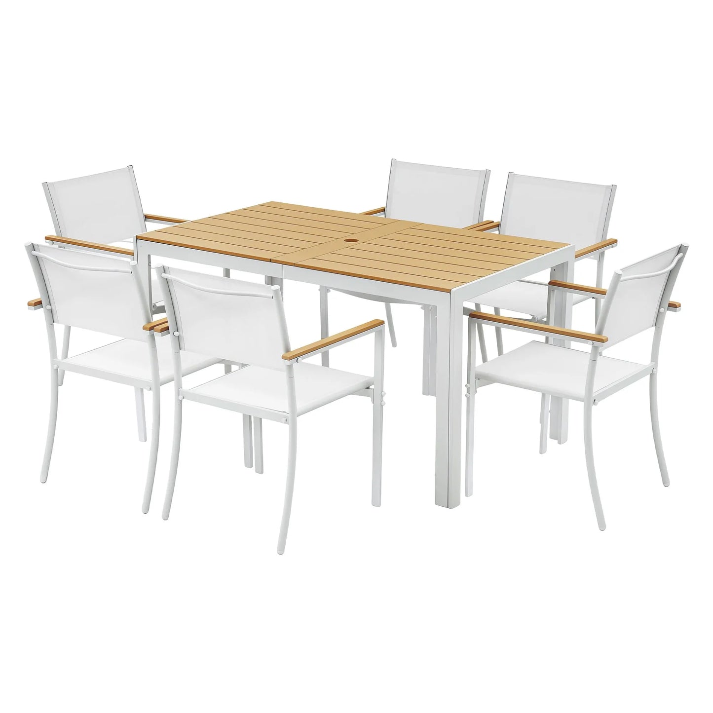 Gardeon 7PCS Outdoor Dining Set Table and Chairs Patio Garden Furniture Bistro Set White - Image 8