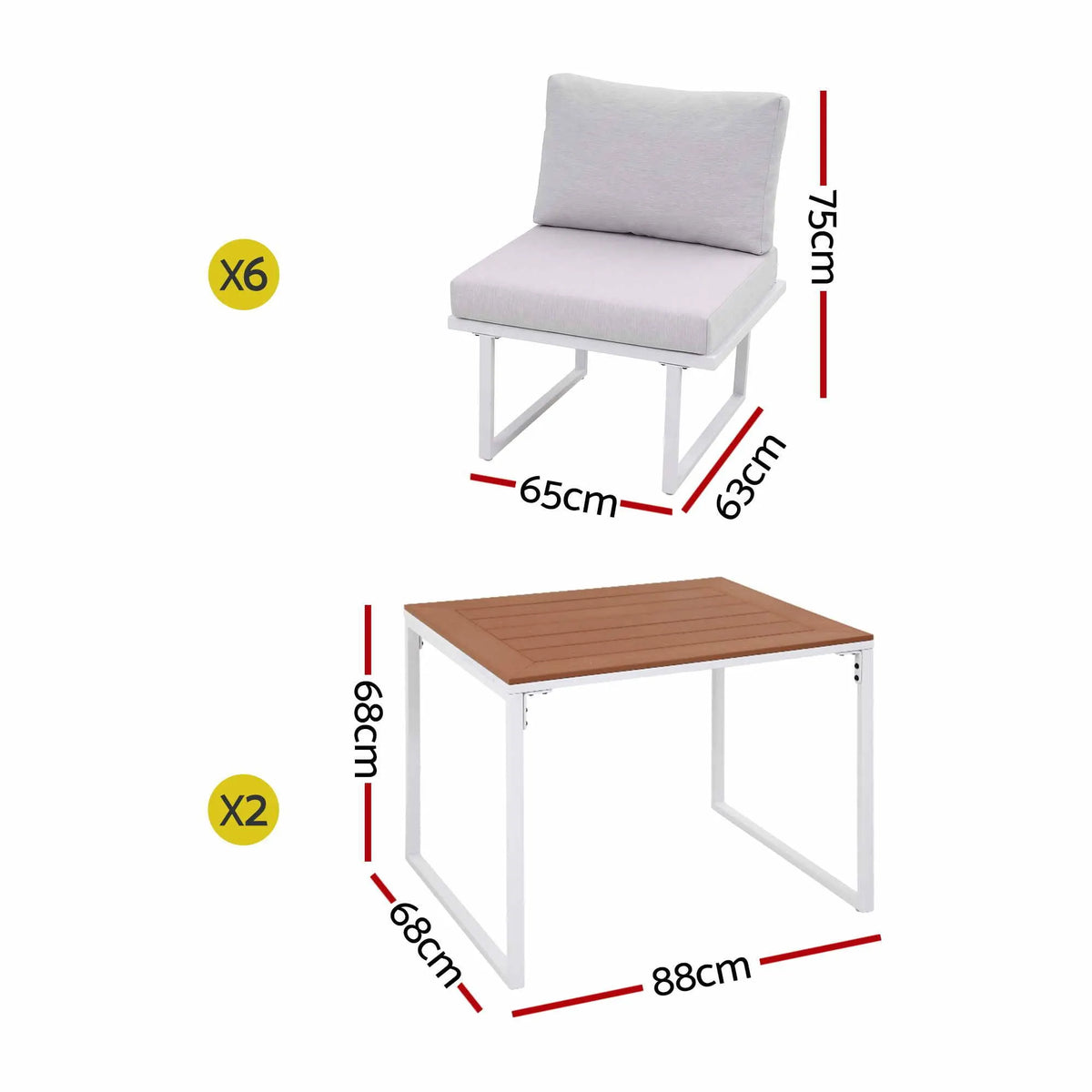 Gardeon 6 Seater Outdoor Dining Sofa Set Steel Frame Cushions White - Image 2