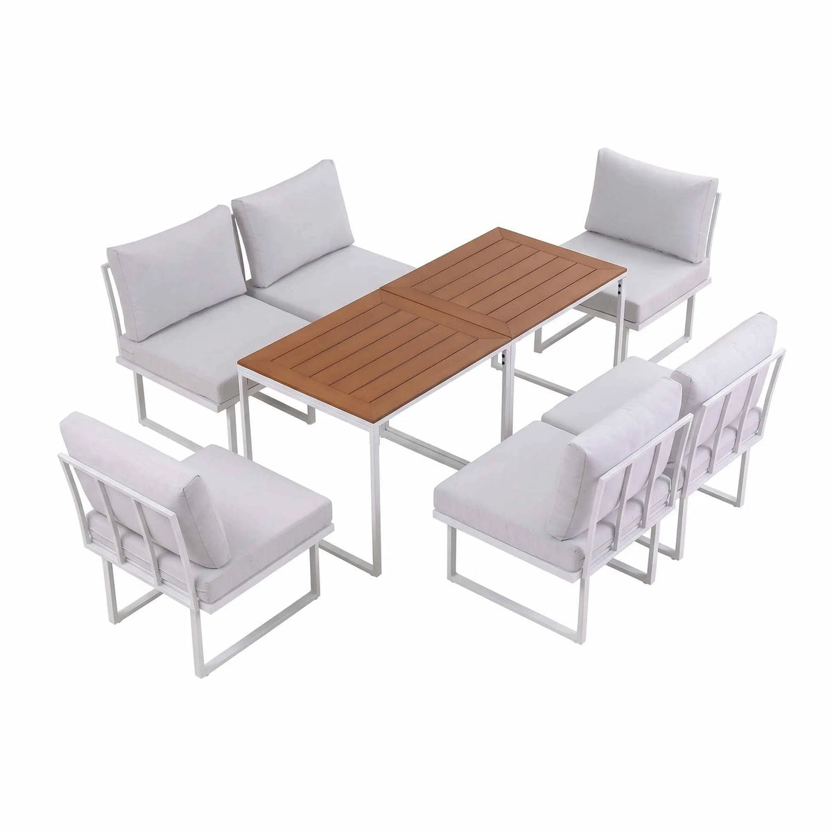 Gardeon 6 Seater Outdoor Dining Sofa Set Steel Frame Cushions White - Image 3