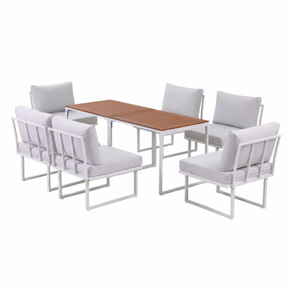 Gardeon 6 Seater Outdoor Dining Sofa Set Steel Frame Cushions White - Image 9