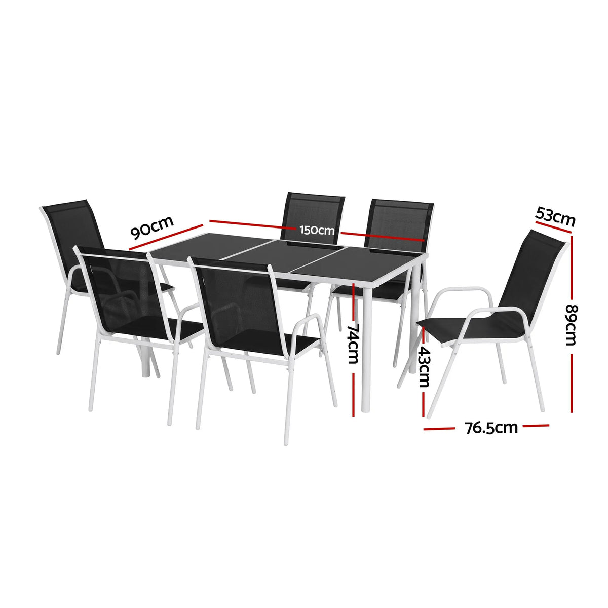 Gardeon 7 Piece Outdoor Dining Set Steel Textilene Patio Furniture Table and Chairs Black - Image 2