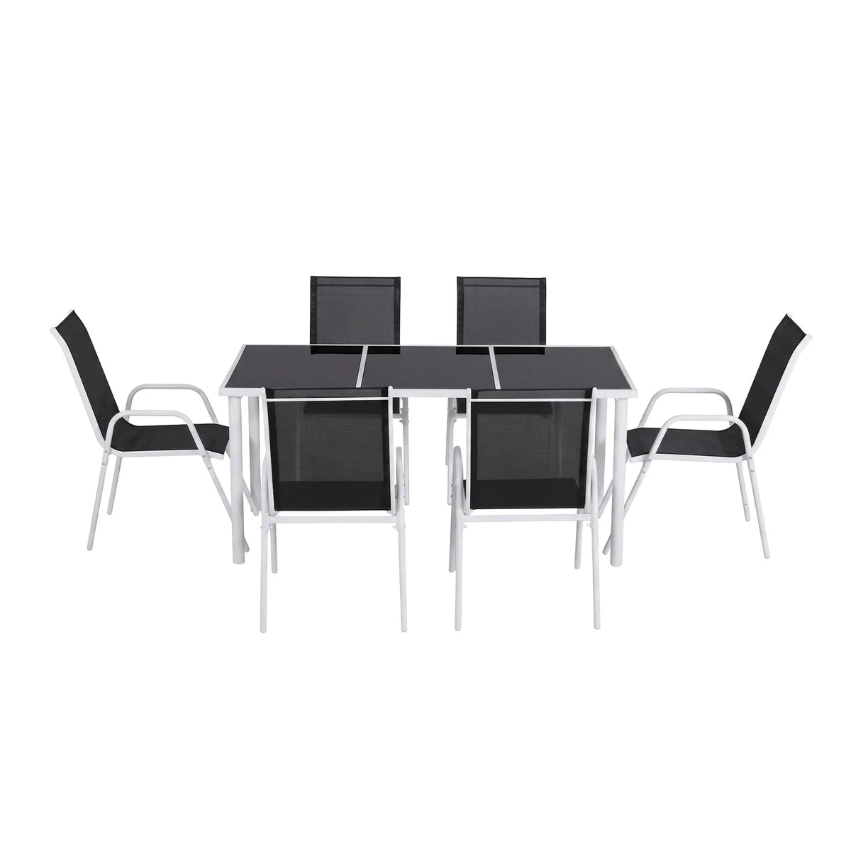 Gardeon 7 Piece Outdoor Dining Set Steel Textilene Patio Furniture Table and Chairs Black - Image 3