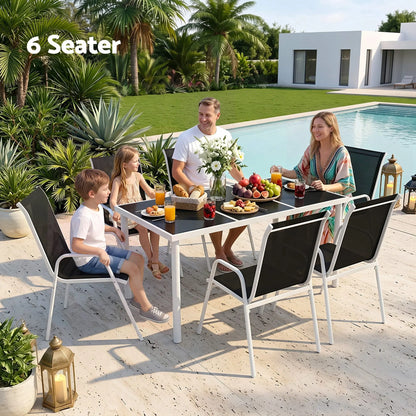 Gardeon 7 Piece Outdoor Dining Set Steel Textilene Patio Furniture Table and Chairs Black - Image 7