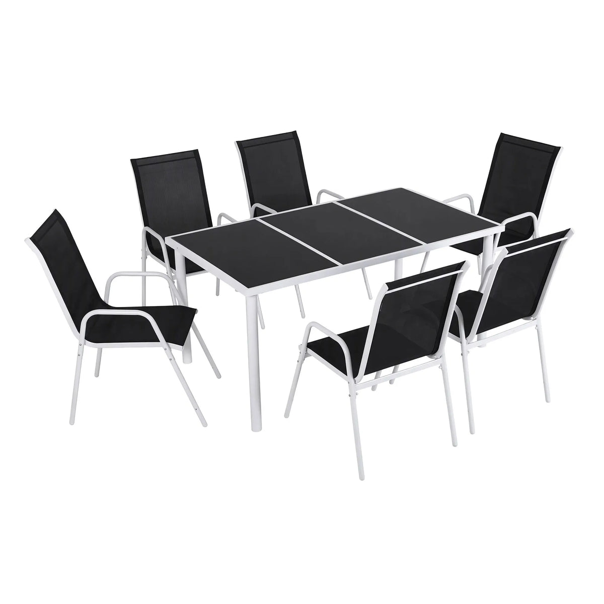 Gardeon 7 Piece Outdoor Dining Set Steel Textilene Patio Furniture Table and Chairs Black - Image 9