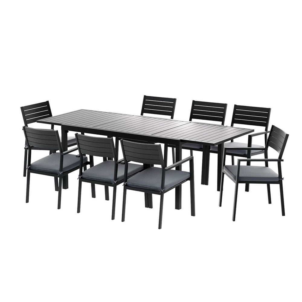 Gardeon Outdoor Dining Set 9PCS Aluminum Extendable Table Chairs Patio Furniture - Image 2