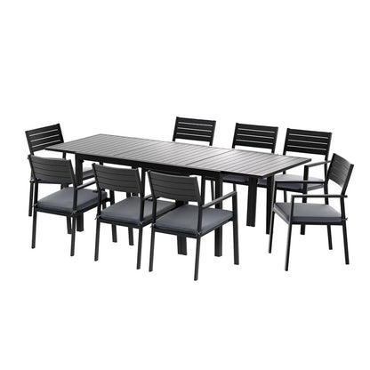 Gardeon Outdoor Dining Set 9PCS Aluminum Extendable Table Chairs Patio Furniture - Image 2