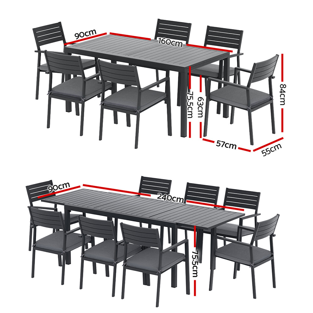 Gardeon Outdoor Dining Set 9PCS Aluminum Extendable Table Chairs Patio Furniture - Image 3