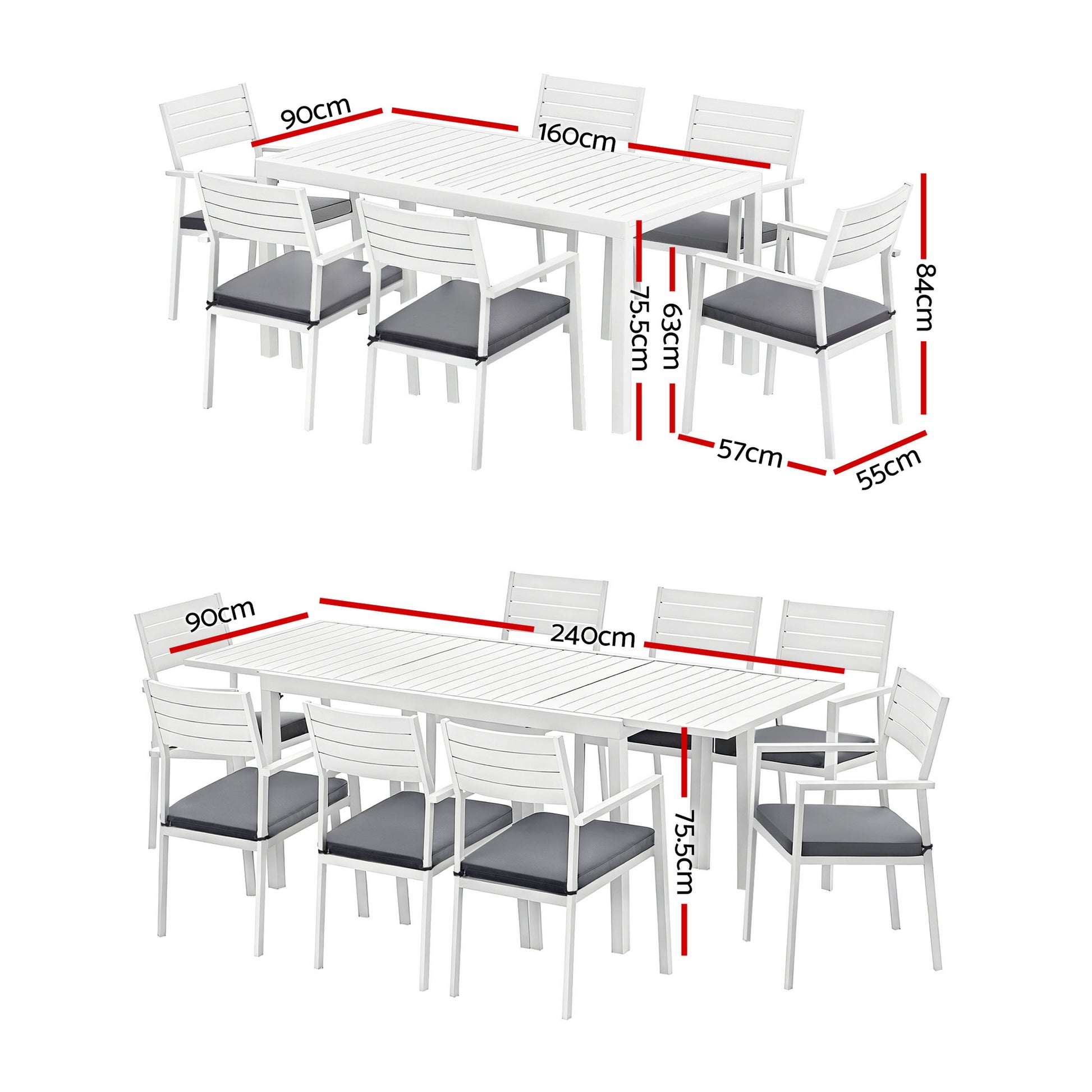 Gardeon Outdoor Dining Set 9PCS Aluminum Extendable Table Chairs Patio Furniture - Image 2