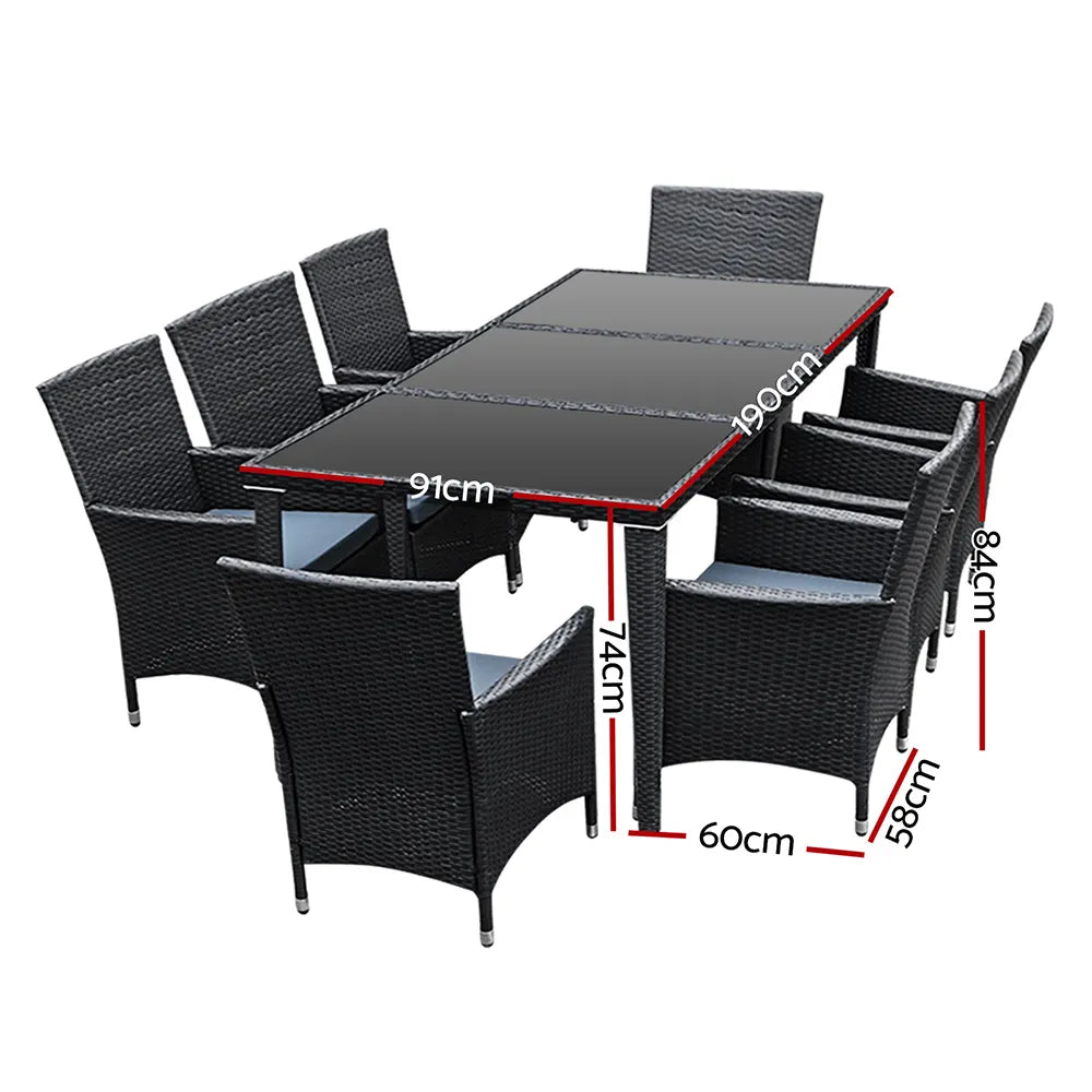 Gardeon Outdoor Dining Set 9 Piece Wicker Lounge Setting Black - Image 2