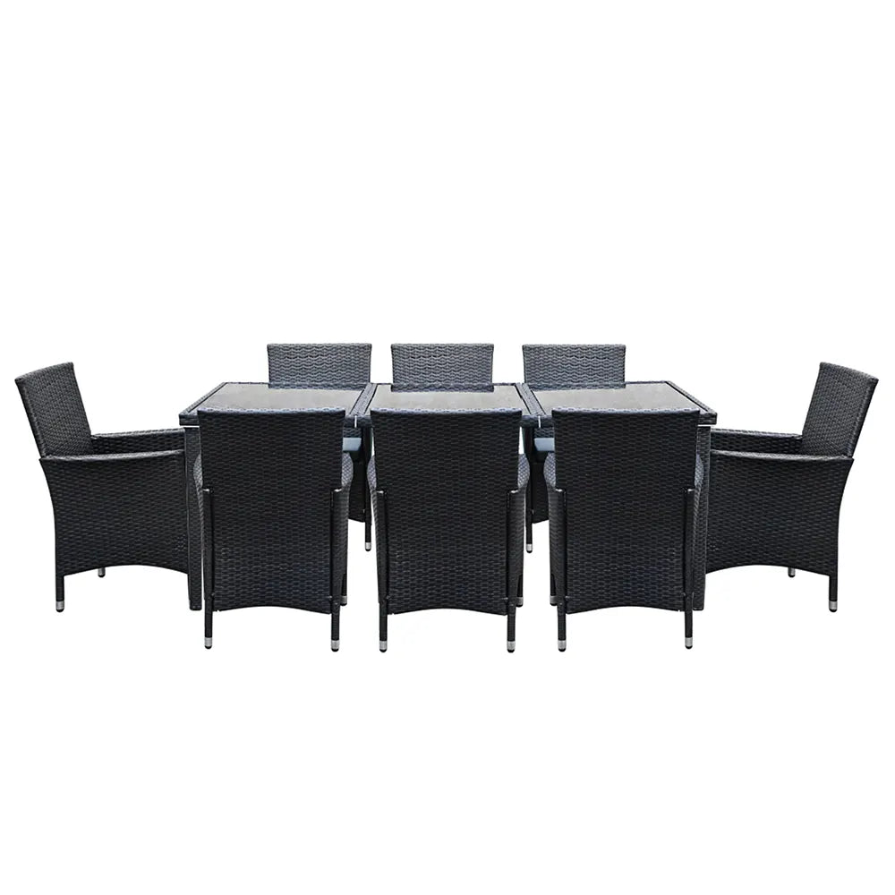Gardeon Outdoor Dining Set 9 Piece Wicker Lounge Setting Black - Image 3