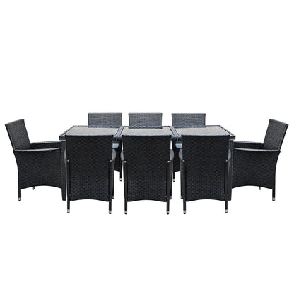 Gardeon Outdoor Dining Set 9 Piece Wicker Lounge Setting Black - Image 3