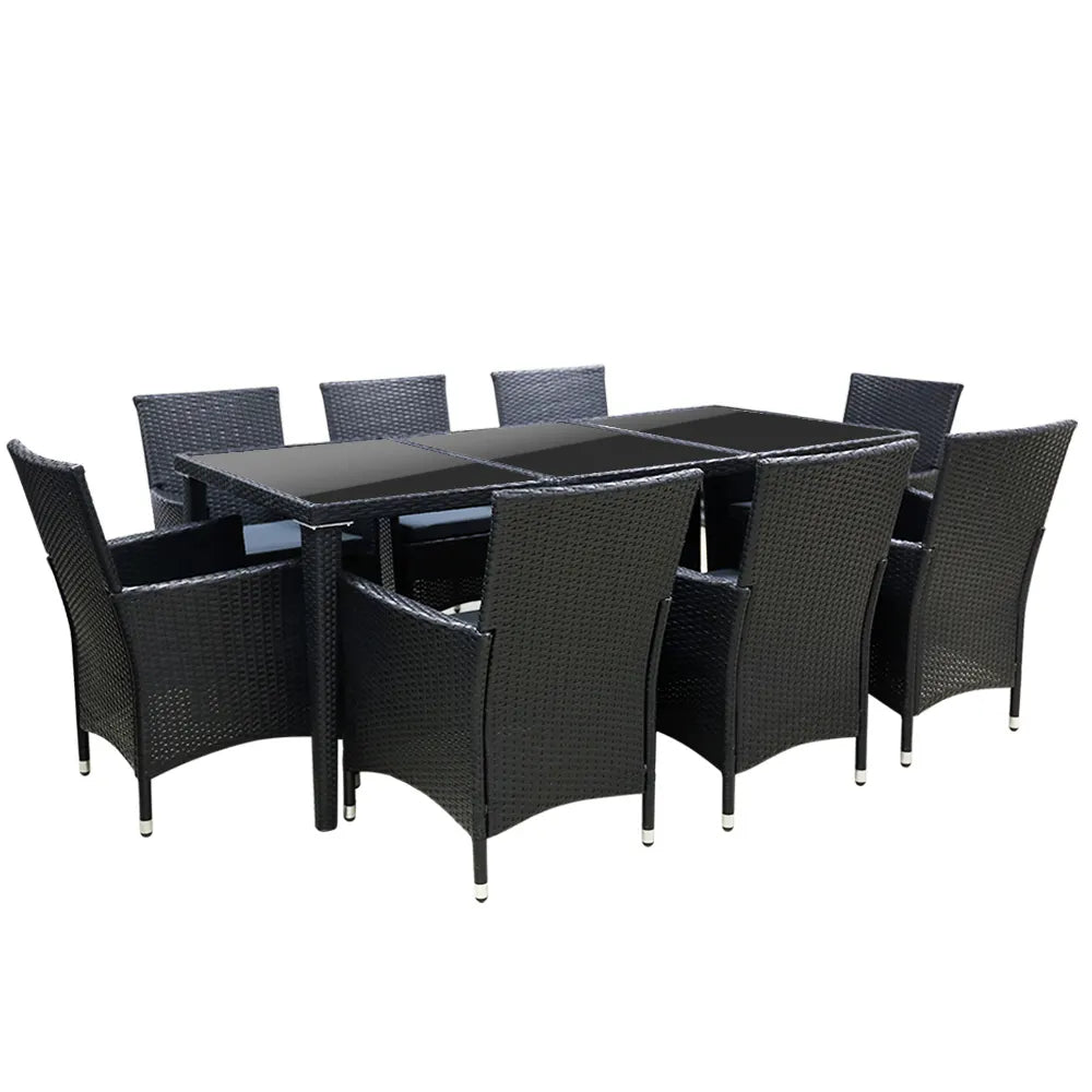 Gardeon Outdoor Dining Set 9 Piece Wicker Lounge Setting Black - Image 8