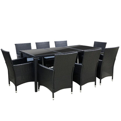 Gardeon Outdoor Dining Set 9 Piece Wicker Lounge Setting Black - Image 8
