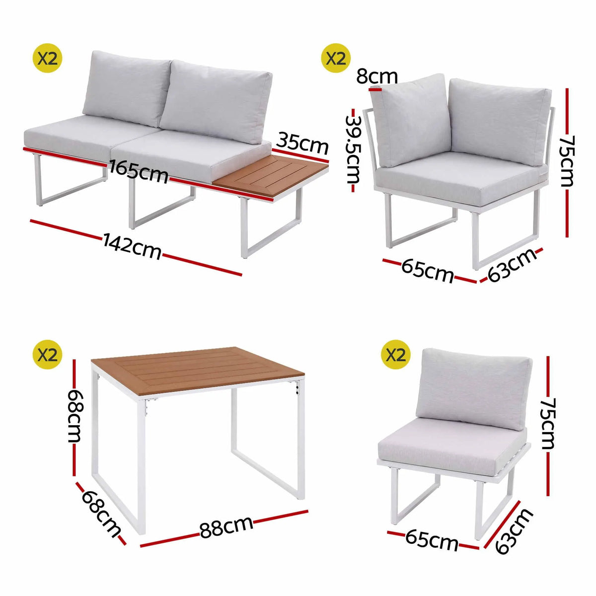 Gardeon 8 Seater Outdoor Dining Sofa Set with WPC Side Tables Patio Furniture White - Image 2