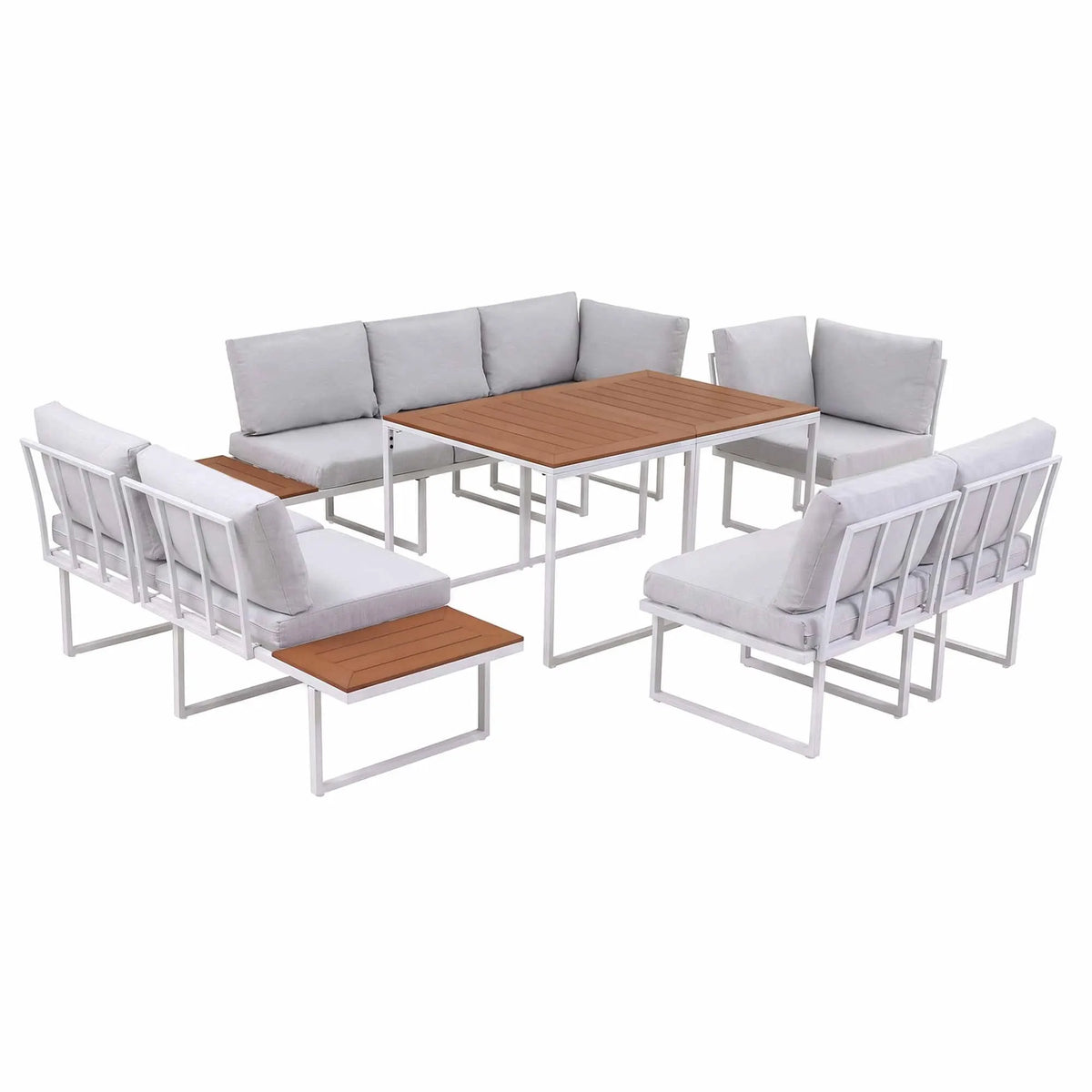 Gardeon 8 Seater Outdoor Dining Sofa Set with WPC Side Tables Patio Furniture White - Image 3