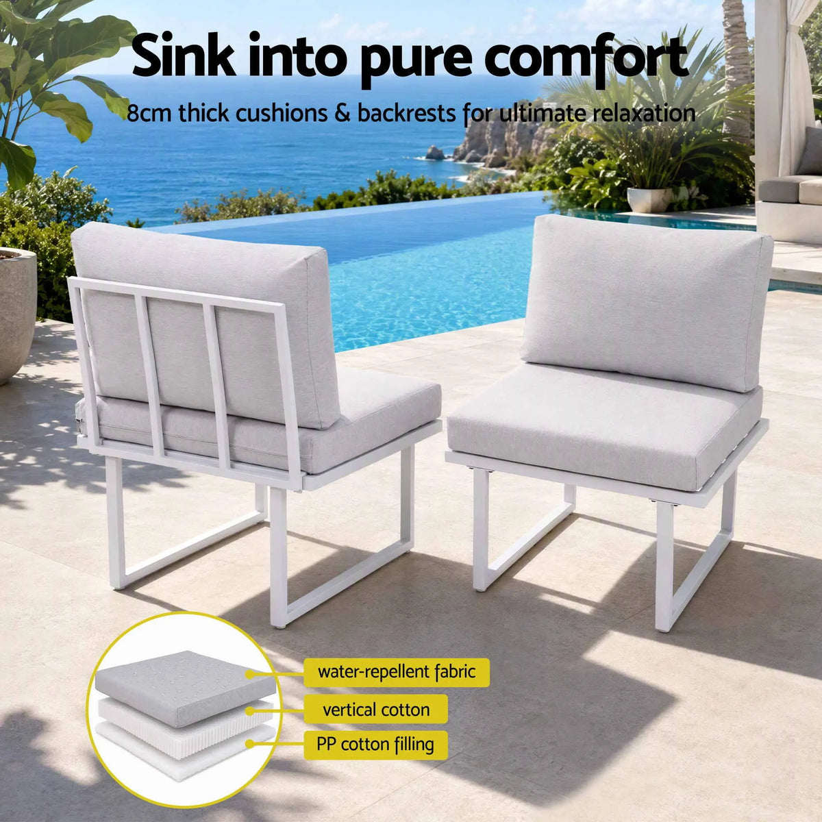 Gardeon 8 Seater Outdoor Dining Sofa Set with WPC Side Tables Patio Furniture White - Image 6