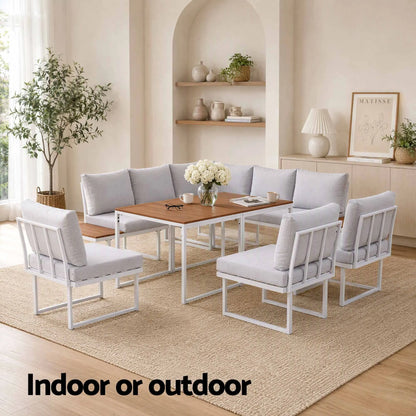 Gardeon 8 Seater Outdoor Dining Sofa Set with WPC Side Tables Patio Furniture White - Image 8