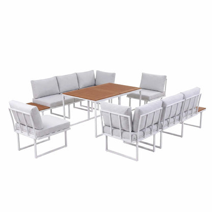Gardeon 8 Seater Outdoor Dining Sofa Set with WPC Side Tables Patio Furniture White - Image 9