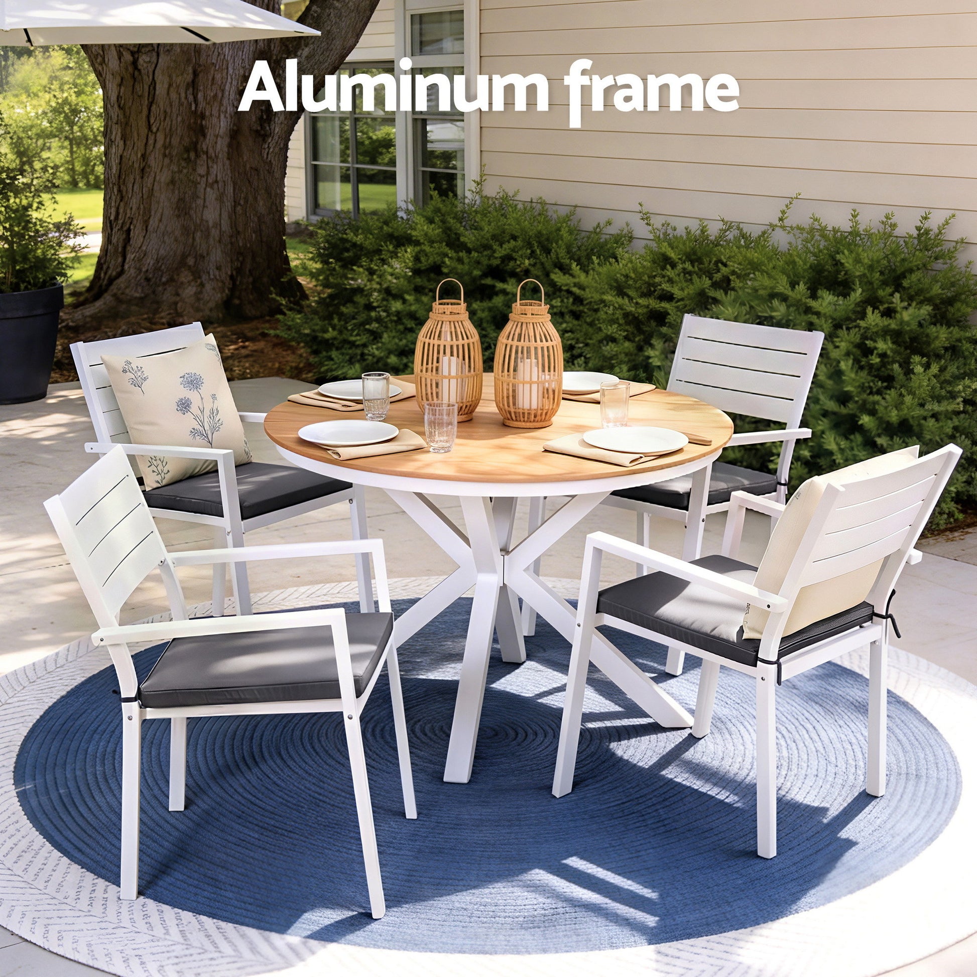 Gardeon Outdoor Dining Set 5 Piece Aluminum WPC Tabletop Patio Furniture - Image 4