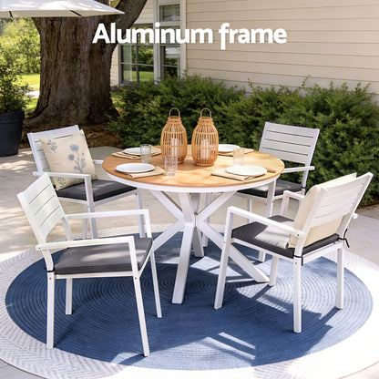 Gardeon Outdoor Dining Set 5 Piece Aluminum WPC Tabletop Patio Furniture - Image 4