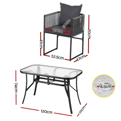 Gardeon 5PCS Outdoor Dining Set Table and Chairs Rope Patio Furniture Garden Black - Image 2