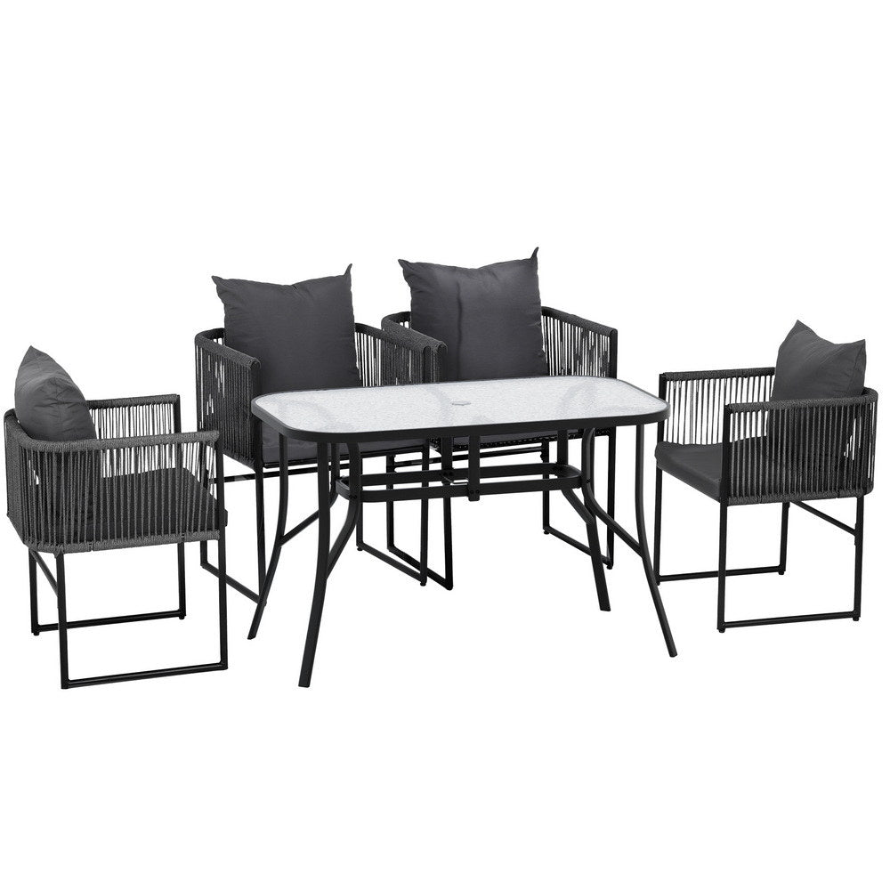 Gardeon 5PCS Outdoor Dining Set Table and Chairs Rope Patio Furniture Garden Black - Image 3
